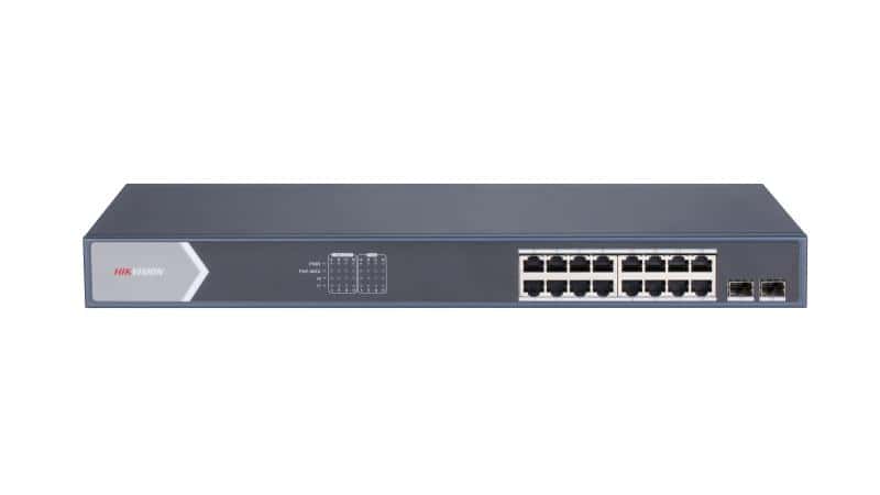 HIKVISION Hikvision DS-3E1518P-SI Smart Managed 16-Port Gigabit PoE Switch, 16x Gigabit PoE ports, and 2x Gigabit fiber optical ports, 6 KV surge protection for PoE ports. - thumbnail 1