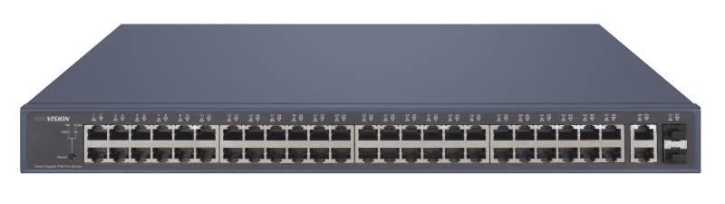 HIKVISION Hikvision DS-3E1552P-SI 48 Port Gigabit Smart POE Switch, IEEE 802.3af/at PoE standard, 48 x Gigabit PoE Ports, 2 ?? gigabit RJ45, 2 x fiber optical ports, 470W, 104 Gbps Switching Capacity, 16K MAC Address Entries, PoE Watchdog, STP/RSTP, VLAN, SNMP, QoS  NS-HIKVISIO DS-3E1552P-SI - thumbnail 1
