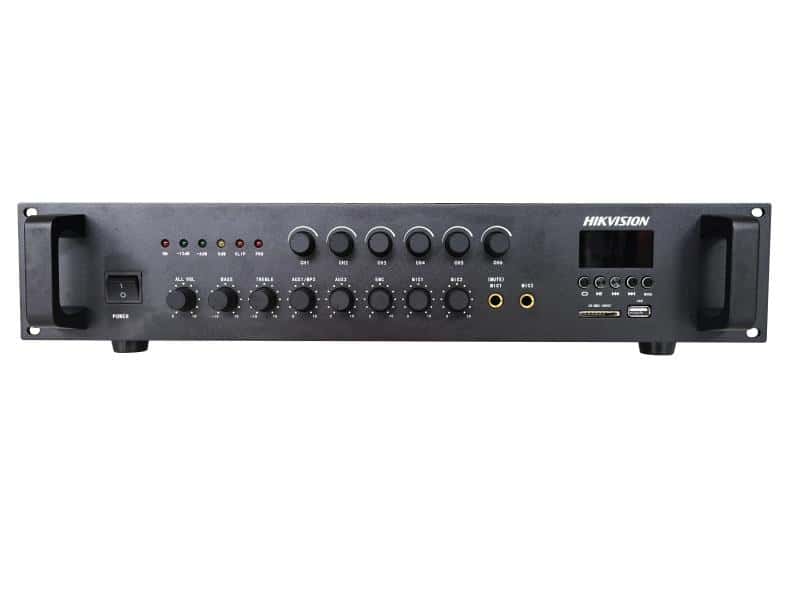 Hikvision DS-QAE0A120G1-VB6 120W 6-Zone Analog Amplifier, 2x AUX, 1x EMC,  2x Microphone Inputs, Built in Bluetooth/MP3 thumbnail 1