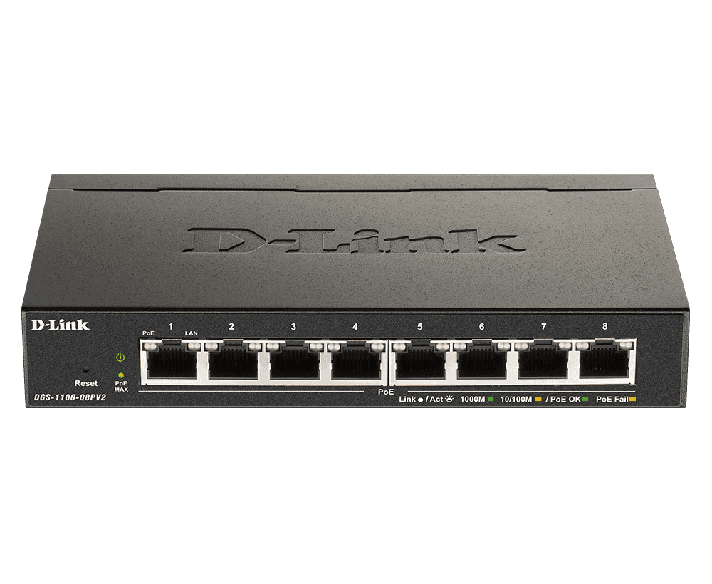 D-link D-Link DGS-1100-08P 8-Port Gigabit Smart Managed PoE Switch, 64W PoE Budget, Fanless Desktop Design, Surveillance VLAN - thumbnail 1