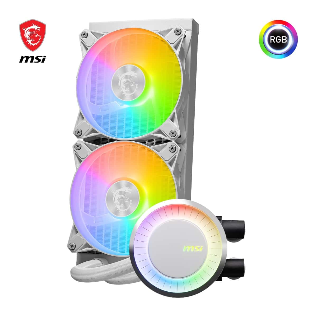 MSI MSI MAG CoreLiquid E240 White, AIO ARGB CPU Liquid Cooler, Rotating Cap Design, 240mm Radiator, Dual 120mm ARGB PWM Fans, LGA 1700 Ready, AM5 Compatible | 306-7ZW5E27-C24 - thumbnail 5
