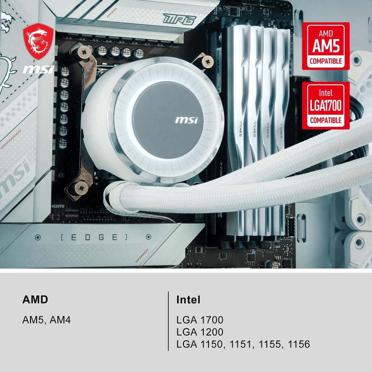 MSI MSI MAG CoreLiquid E240 White, AIO ARGB CPU Liquid Cooler, Rotating Cap Design, 240mm Radiator, Dual 120mm ARGB PWM Fans, LGA 1700 Ready, AM5 Compatible | 306-7ZW5E27-C24 - thumbnail 7