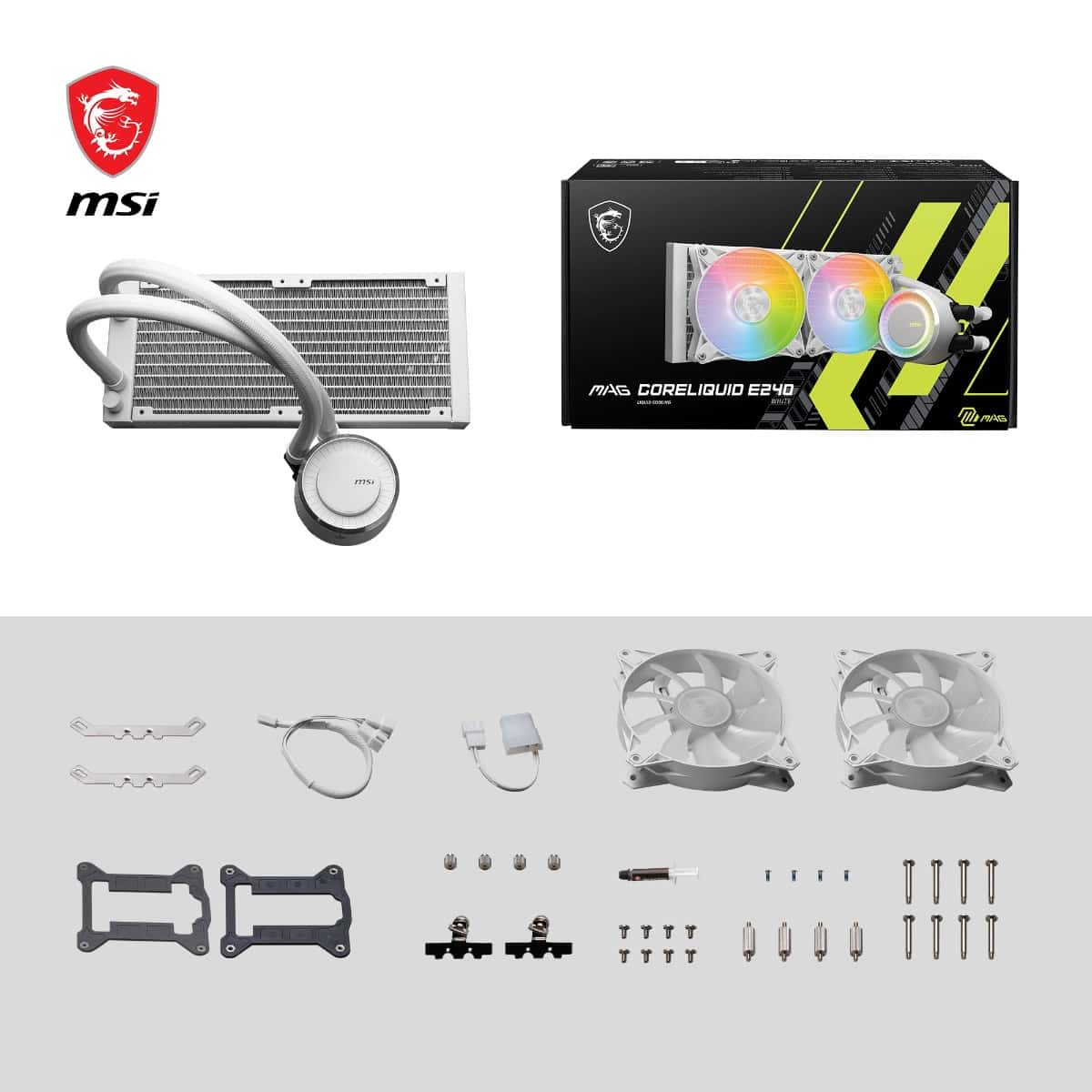 MSI MSI MAG CoreLiquid E240 White, AIO ARGB CPU Liquid Cooler, Rotating Cap Design, 240mm Radiator, Dual 120mm ARGB PWM Fans, LGA 1700 Ready, AM5 Compatible | 306-7ZW5E27-C24 - thumbnail 4