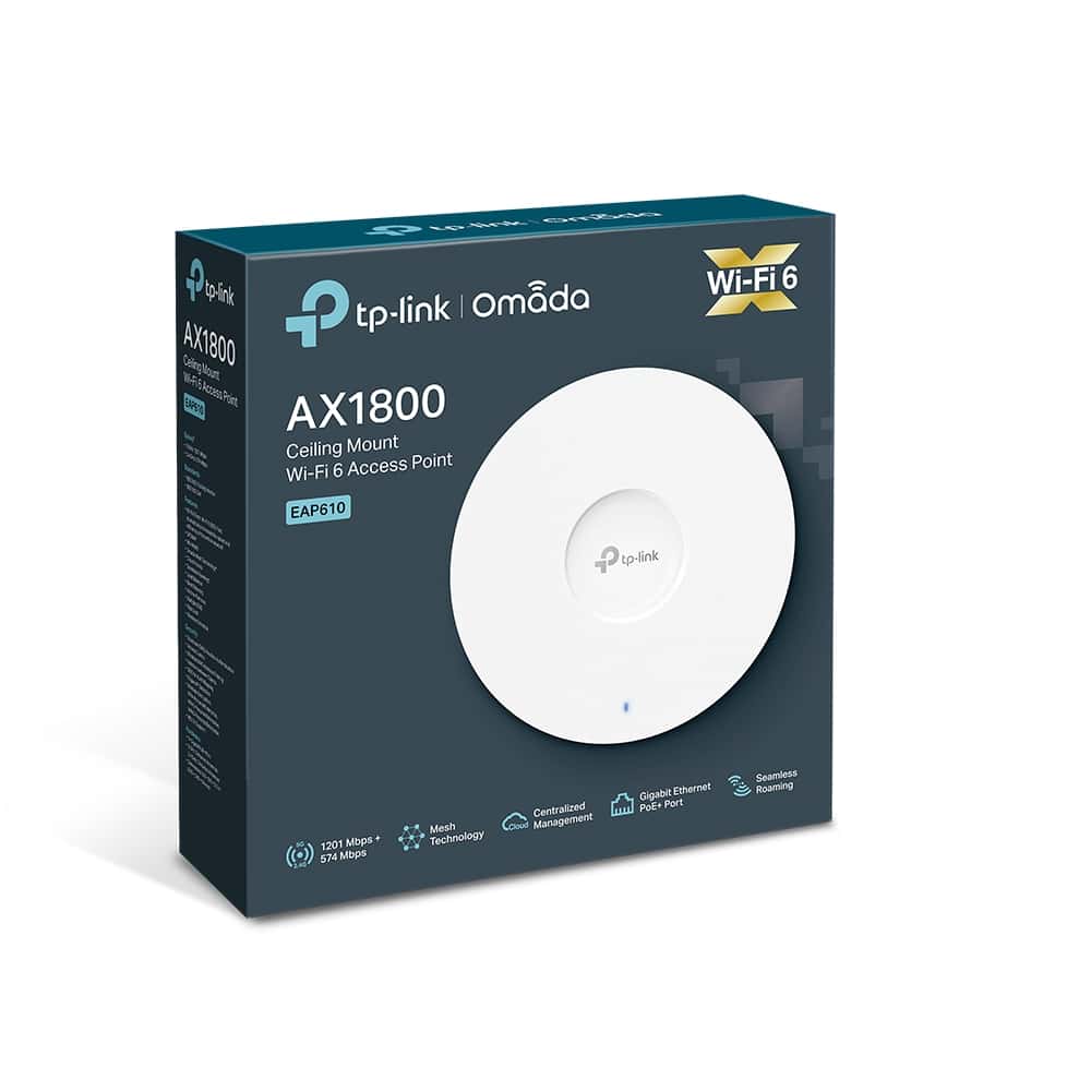tp-link tp-link AX1800 Ceiling Mount WiFi 6 Access Point, Ultra-Fast WiFi 6 Speeds, 74 Mbps on 2.4 GHz and 1201 Mbps on 5 GHz totals 1775 Mbps Wi-Fi speeds, Centralized Cloud Management, PoE+ Powered, Ultra-Slim Design, Seamless Roaming, Omada Mesh | EAP610 - thumbnail 2