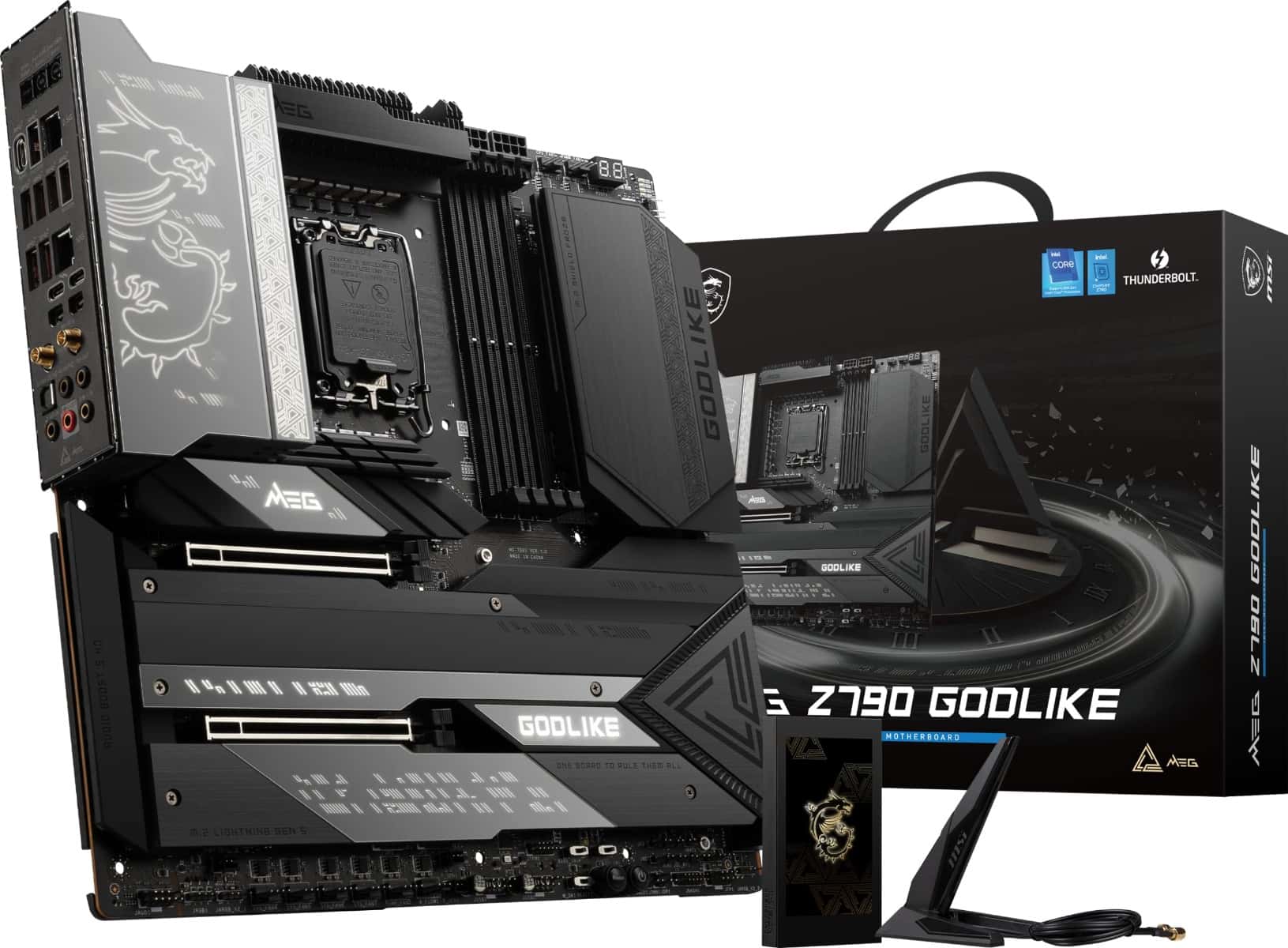 MSI MSI MEG Z790 GODLIKE LGA 1700 EATX Motherboard, 4x DDR5 Slot & Up to 192GB Max Memory, Bluetooth 5.3/ Wi-Fi 6E / 10Gbps LAN, 7x M.2, 2x PCIE x16, USB 3.2 Type-C / A, Thunderbolt 4, Black | 911-7D85-00 - thumbnail 2