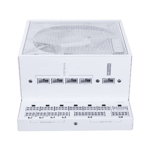 LIAN LI Lian Li EDGE 850 Fully Modular Power Supply, 850W, L-Shape Design, 80 Plus Platinum, 120mm FDB Fan, ATX 3.0 & 3.1 Compliant, PCIe 5.1 Support, Active PFC, White | EGO850 WHITE - thumbnail 1
