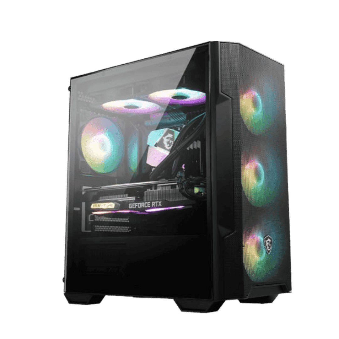 MSI Mid-Range Gaming PC: Intel i7-14700F 14th Gen + ZOTAC RTX 5050 Twin Edge 8GB GDDR6, 32GB DDR5 6400MHz RGB, 1TB NVMe SSD, 240mm ARGB AIO, 650W PSU, MSI MAG FORGE M100R - thumbnail 1