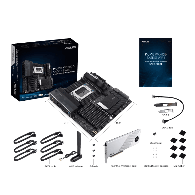 Asus ASUS Pro WS WRX80E-SAGE SE WIFI II AMD WRX80 Workstation Motherboard, Ryzen Threadripper PRO support, 7x PCIe 4.0 x16 Slots, Dual 10G LAN, WiFi 6E | 90MB1E60-M0EAY0 - thumbnail 8