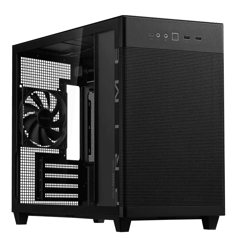 Asus ASUS Prime AP201 Tempered Glass MicroATX Computer Case, Removable Dust Filter, Up to 360mm Radiator Support, Up to 4 Fans, Black | 90DC00G0-B39010 - thumbnail 1