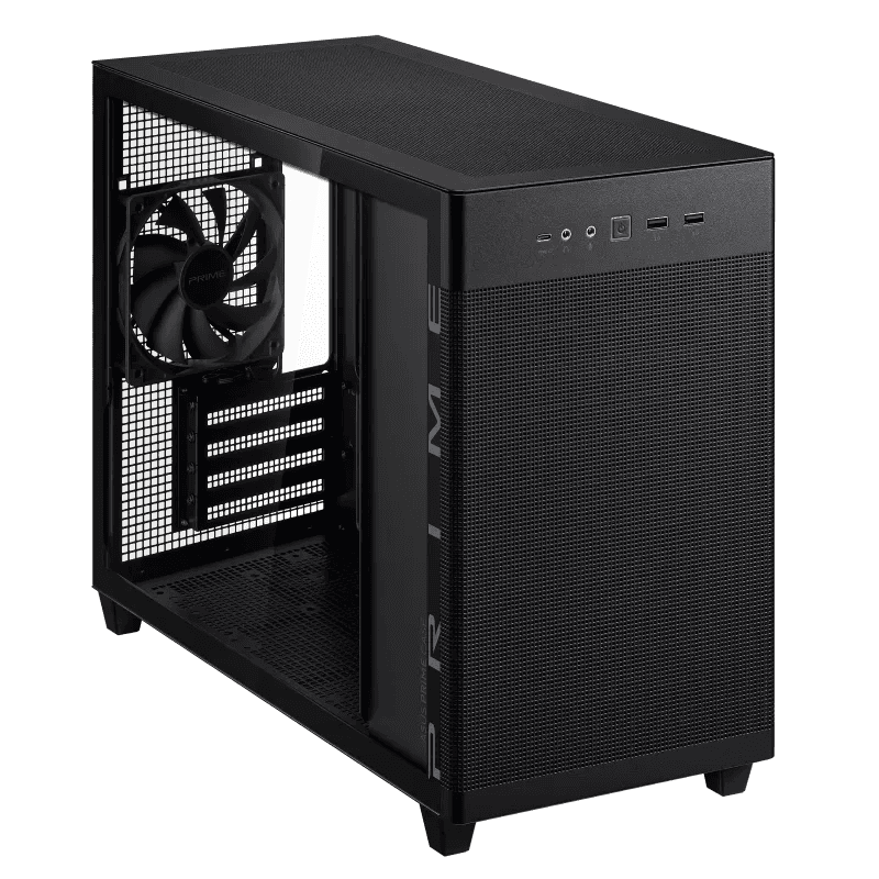 Asus ASUS Prime AP201 Tempered Glass MicroATX Computer Case, Removable Dust Filter, Up to 360mm Radiator Support, Up to 4 Fans, Black | 90DC00G0-B39010 - thumbnail 4