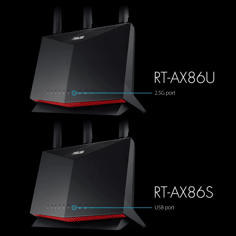 Asus Asus RT-AX86U AX5700 Dual Band WiFi 6 Gaming Router, WiFi 6 802.11ax, 1.8 GHz Quad-Core, 1GB RAM, 2500 sq ft, NVIDIA GeForce, 2.5G Port, Gaming Port, Adaptive QoS - Black I 90IG05F1-MU2G10 - thumbnail 1