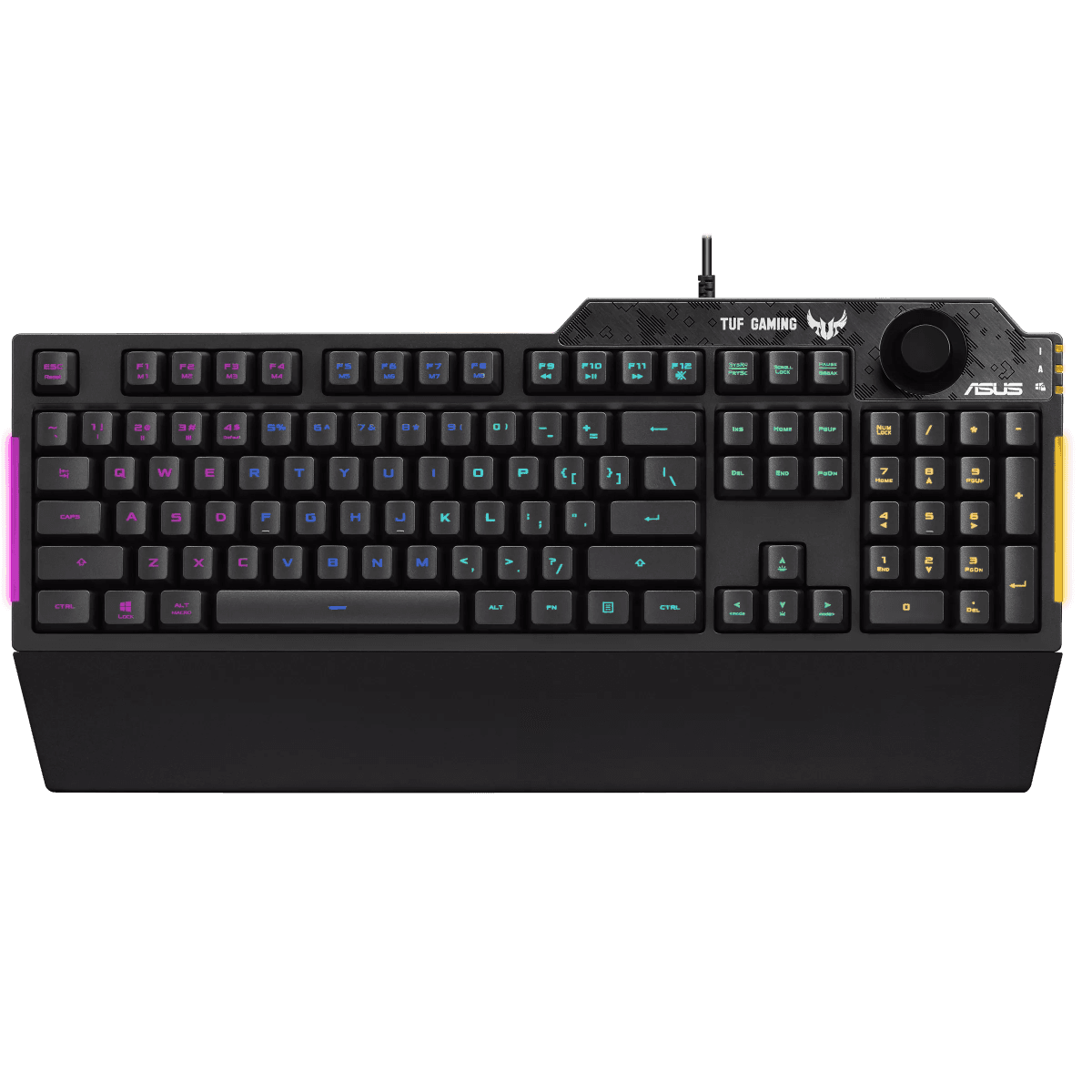 Asus ASUS TUF K1 Membrane Gaming Keyboard for PC, Onboard Memory, Dedicated Volume Knob, Aura Sync RGB & Side Lighting, Detachable Wrist Rest, Spill-Resistant, ENG-ARB Layout, Black | 90MP01X0-BKCA00 - thumbnail 1