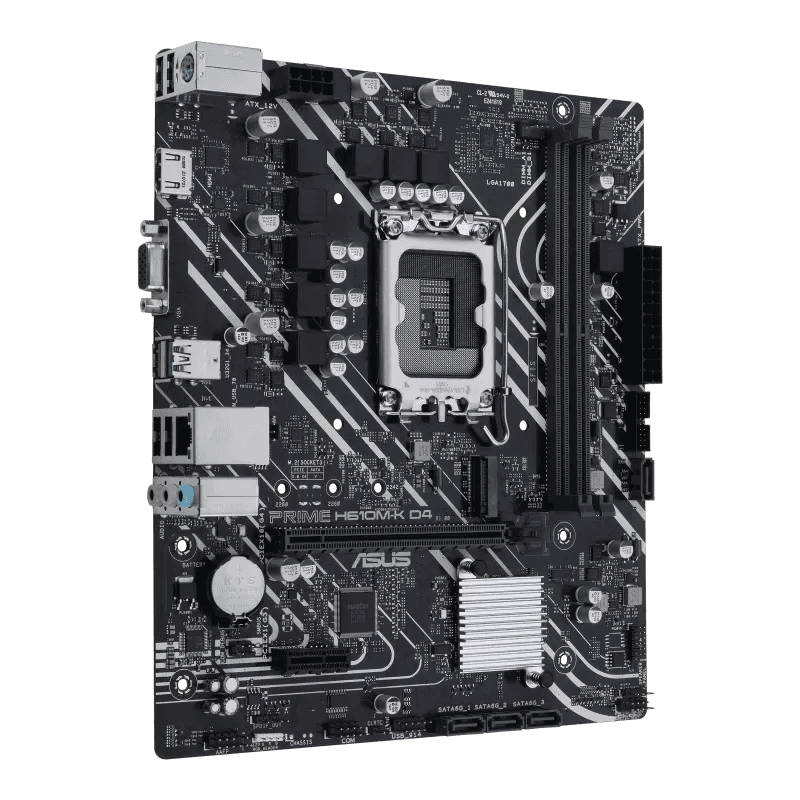 Asus Asus Prime H610M-K D4 Mic ATX Motherboard, DDR4 Support, LGA 1700, PCIe 4.0, M.2 Slot, Realtek 1Gb Ethernet, HDMI, D-Sub, USB 3.2 Gen, SATA 6 Gbps, COM/RGB Header, 5X Protection III | 90MB1A10-M0EAY0 - thumbnail 1