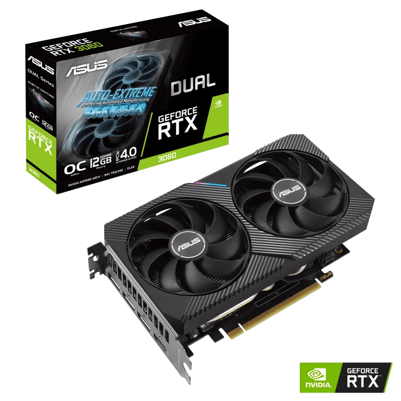 Asus ASUS Dual GeForce RTX 3060 V2 OC Edition 12GB GDDR6 Graphic card, 1875MHz, 15Gbps, 192bit, PCIe 4.0 x16, 1x HDMI 2.1, 3x DisplayPort 1.4a, 2 year Warranty | 90YV0GB2-M0NA10 - thumbnail 1