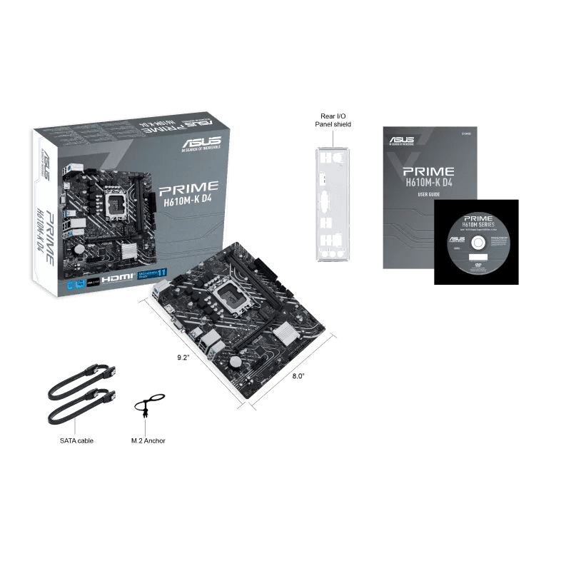 Asus Asus Prime H610M-K D4 Mic ATX Motherboard, DDR4 Support, LGA 1700, PCIe 4.0, M.2 Slot, Realtek 1Gb Ethernet, HDMI, D-Sub, USB 3.2 Gen, SATA 6 Gbps, COM/RGB Header, 5X Protection III | 90MB1A10-M0EAY0 - thumbnail 3