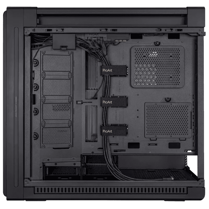 Asus ProArt PA602 Gaming E-ATX Computer Case, 2x 200mm & 1x 140mm Pre-Installed Fans, Up to 420mm Radiator & 6x Fans Support, Dual Air Deflectors, 15.5mm Open Grills, Black | 90DC00J0-B09000 thumbnail 7