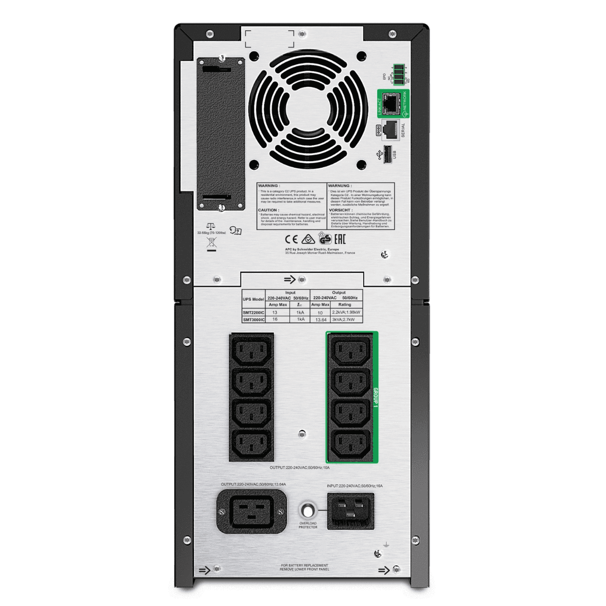 APC APC SMT2200IC Smart-UPS, Line Interactive, 2200VA, Tower, 230V, 8x IEC C13+2x IEC C19 outlets, SmartConnect Port+SmartSlot, AVR, LCD - thumbnail 2