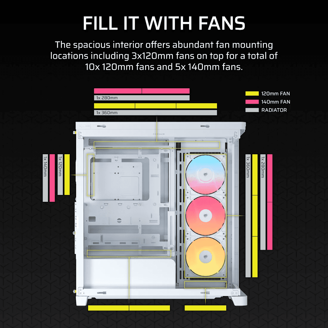 Corsair CORSAIR FRAME 4500X RS-R ARGB White Panoramic Mid-Tower Case, Curved Glass, 3x Reverse Fans, Reverse-Connector Support, White | CC-9011315-WW - thumbnail 5