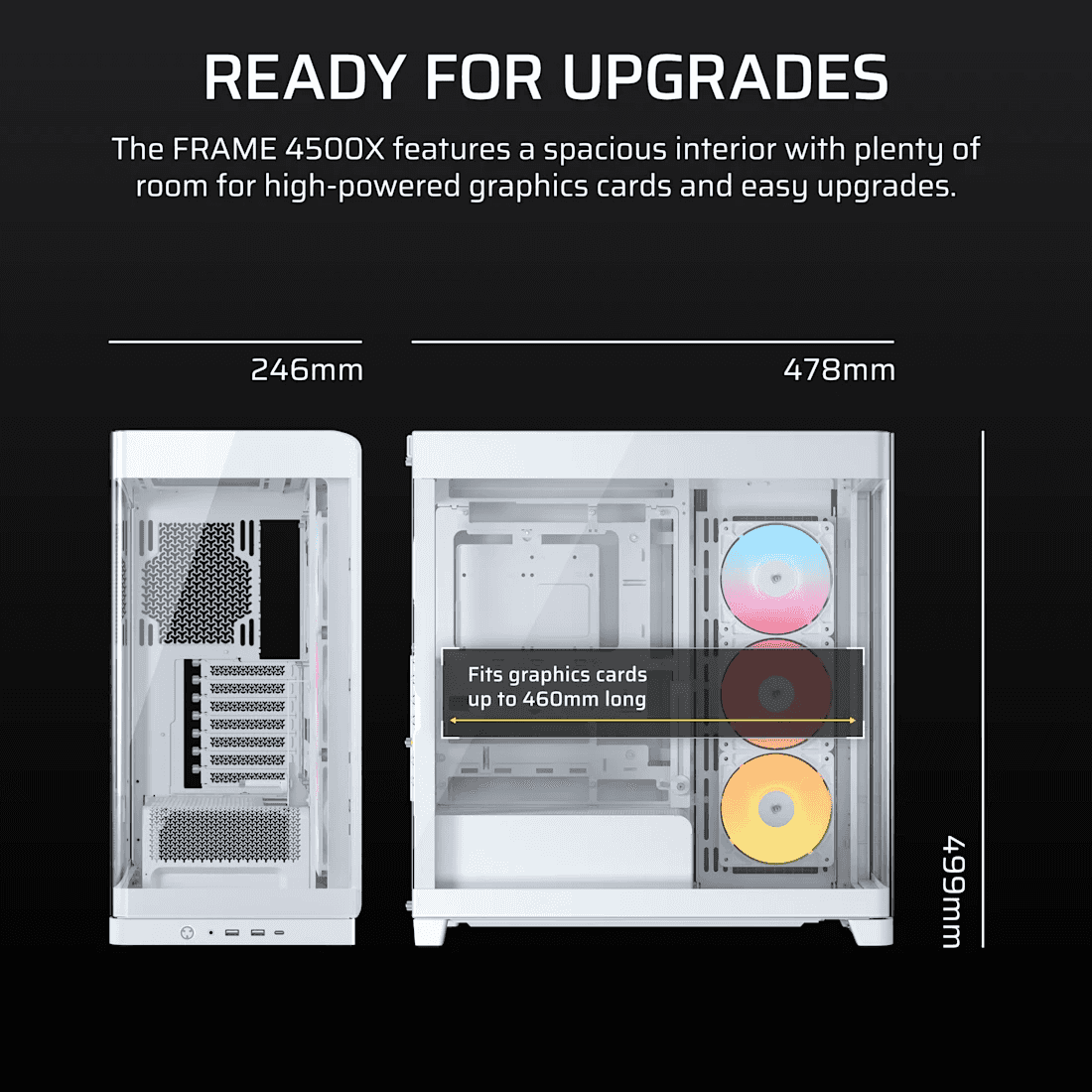 Corsair CORSAIR FRAME 4500X RS-R ARGB White Panoramic Mid-Tower Case, Curved Glass, 3x Reverse Fans, Reverse-Connector Support, White | CC-9011315-WW - thumbnail 8