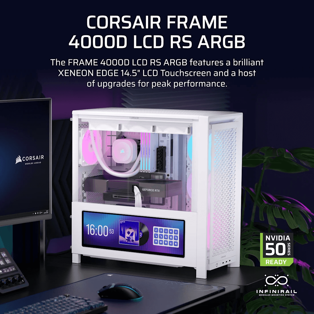 Corsair CORSAIR FRAME 4000D LCD RS ARGB White Mid-Tower Case, 14.5" Touchscreen, Reverse-Connector Support, 4x ARGB Fans, White |  CC-9011327-WW - thumbnail 2