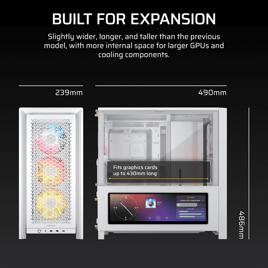 Corsair CORSAIR FRAME 4000D LCD RS ARGB White Mid-Tower Case, 14.5" Touchscreen, Reverse-Connector Support, 4x ARGB Fans, White |  CC-9011327-WW - thumbnail 8