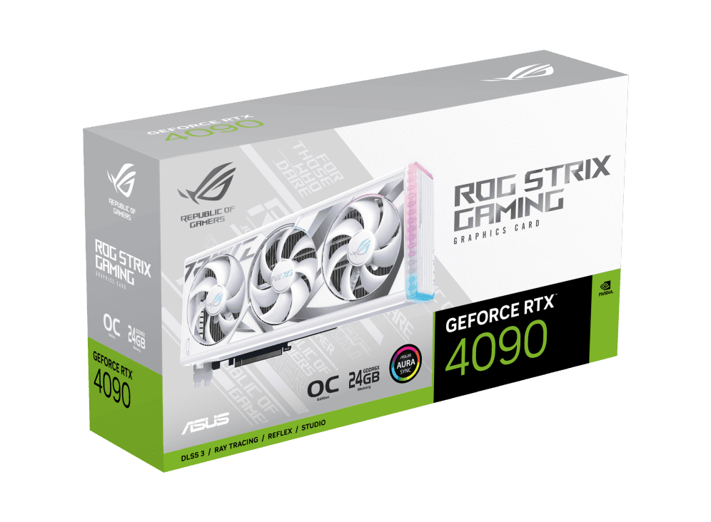 Asus ASUS ROG STRIX GAMING RTX 4090 OC Graphics Card, 24GB GDDR6X 384-bit Memory, 16384 CUDA Cores, 2610 MHz Engine Clock, 21Gbps Memory Speed, PCI E 4.0, 2x HDMI, 3x DP, HDCP, White | 90YV0ID2-M0NA00  4090 WHITE  - thumbnail 1