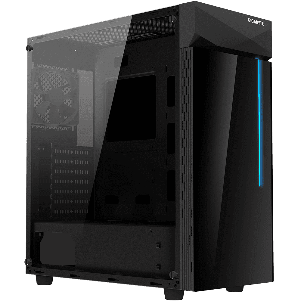 GIGABYTE C200 GLASS Mid Tower Case, Tempered Glass Front panel, With RGB LED Switch & 2 USB 3.0 on I/O Panel, M/B Upto ATX, PSU Shroud Design, Black | GB-C200G thumbnail 1