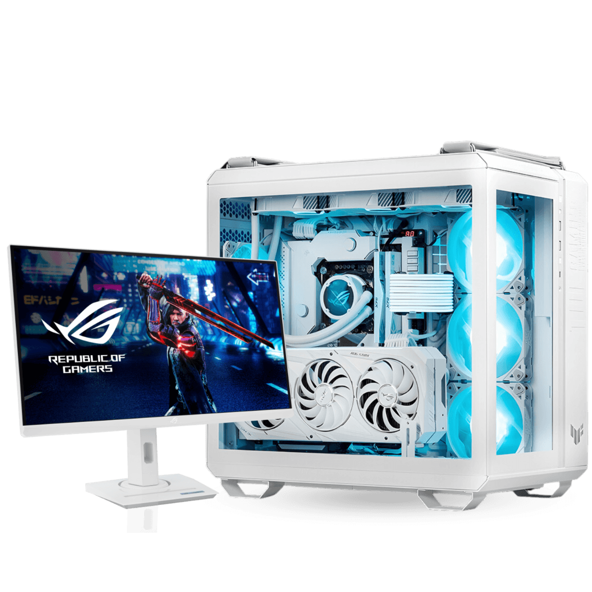 Asus TUF White Edition Gaming PC, Core i7-14700K, RTX 4070, 32GB, 1TB, 850W, ASUS 27 INCH 180HZ Monitor, Powered By ASUS - thumbnail 1