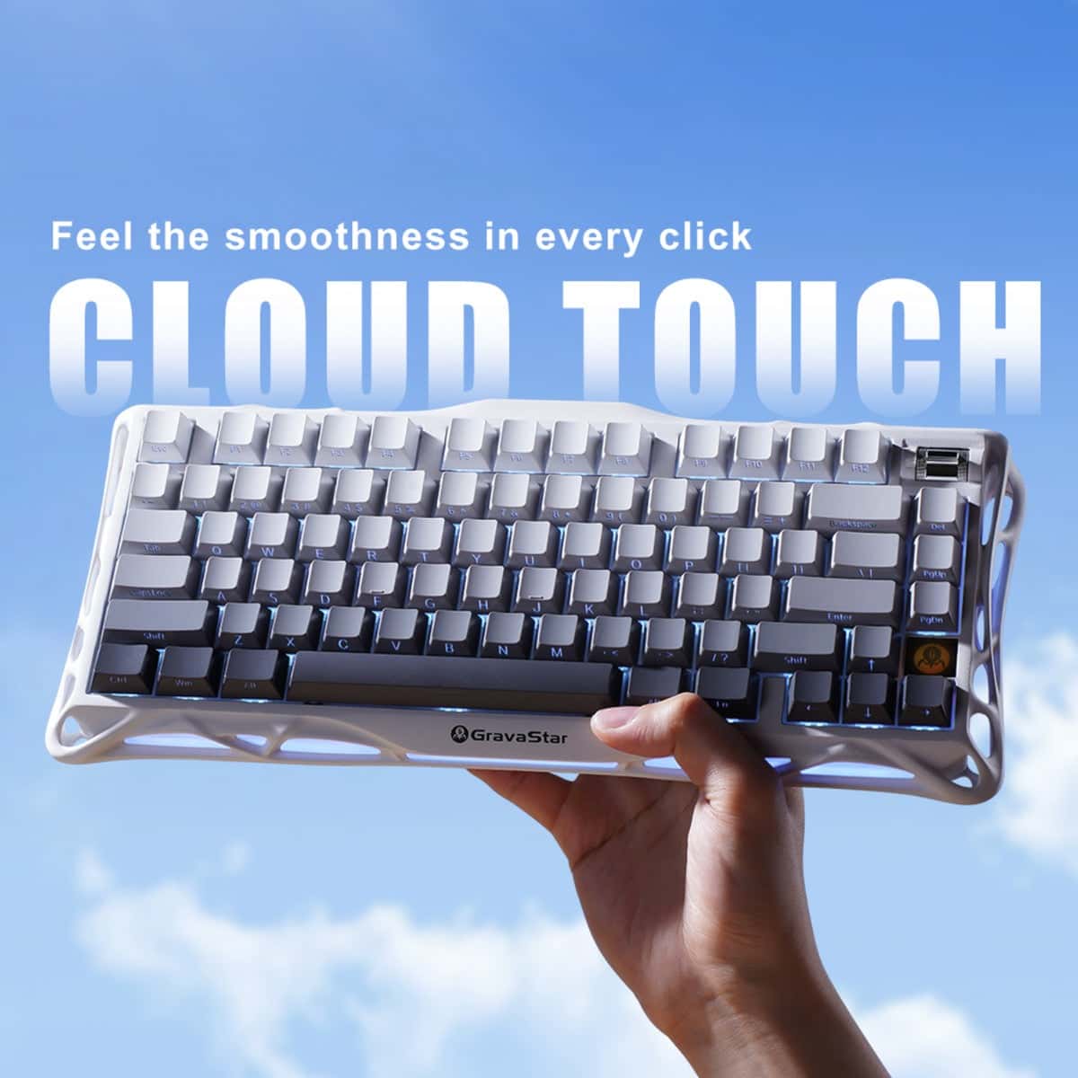Gravastar Gravastar Mercury K1 75% Wireless Mechanical Gaming Keyboard, Aluminum Alloy Frame, PBT + PC Keycaps, Gasket-Mounted with Foam, Hot-Swappable Kailh Cherry-Pink Switches, Tri-Mode (USB-C / 2.4 GHz / Bluetooth), 8,000 mAh Battery, Dual RGB + Volume Control Knob, Gradient White - thumbnail 10
