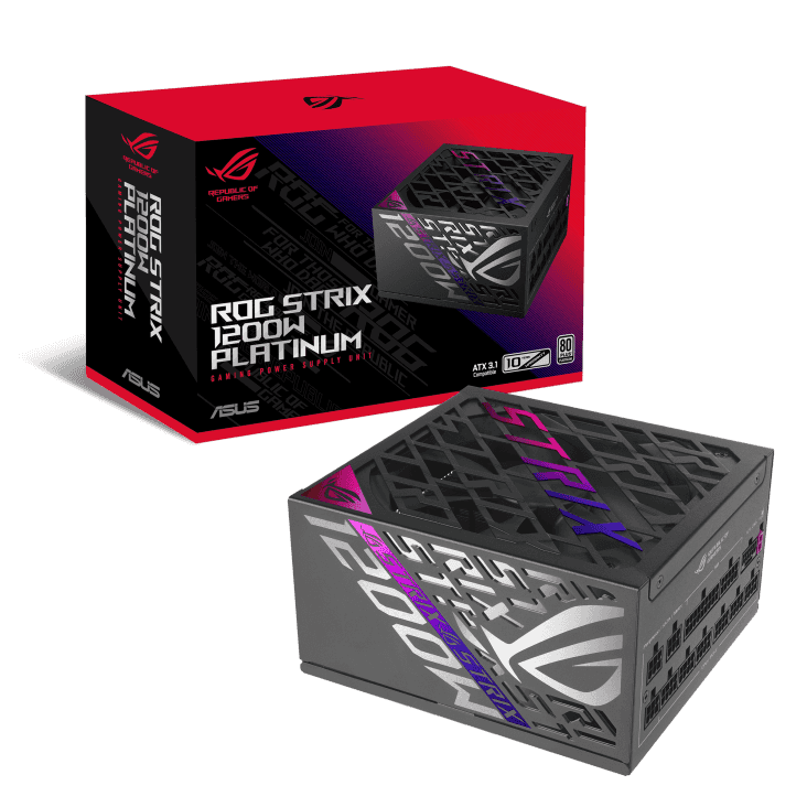 Asus ASUS ROG Strix 1200W Fully Modular Power Supply, 80 PLUS Platinum Efficiency, Active PFC, GaN MOSFET, ATX 3.1 Compatible, Cybernetic Lambda A+, Dual Ball Fan bearings, Black | 90YE00W0-B0NA00 - thumbnail 1
