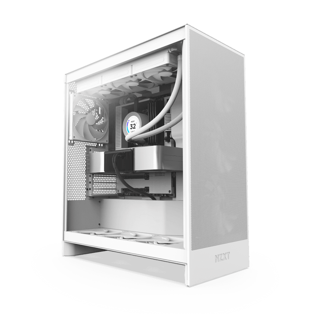 NZXT H7 Flow Mid-Tower ATX Airflow Computer Case, 3x F120Q included, 420mm Radiator Support, SGCC Steel, Ultra-Clear Tempered Glass Material, Up to 10x Fan Capacity, White | CM-H72FW-01 thumbnail 2