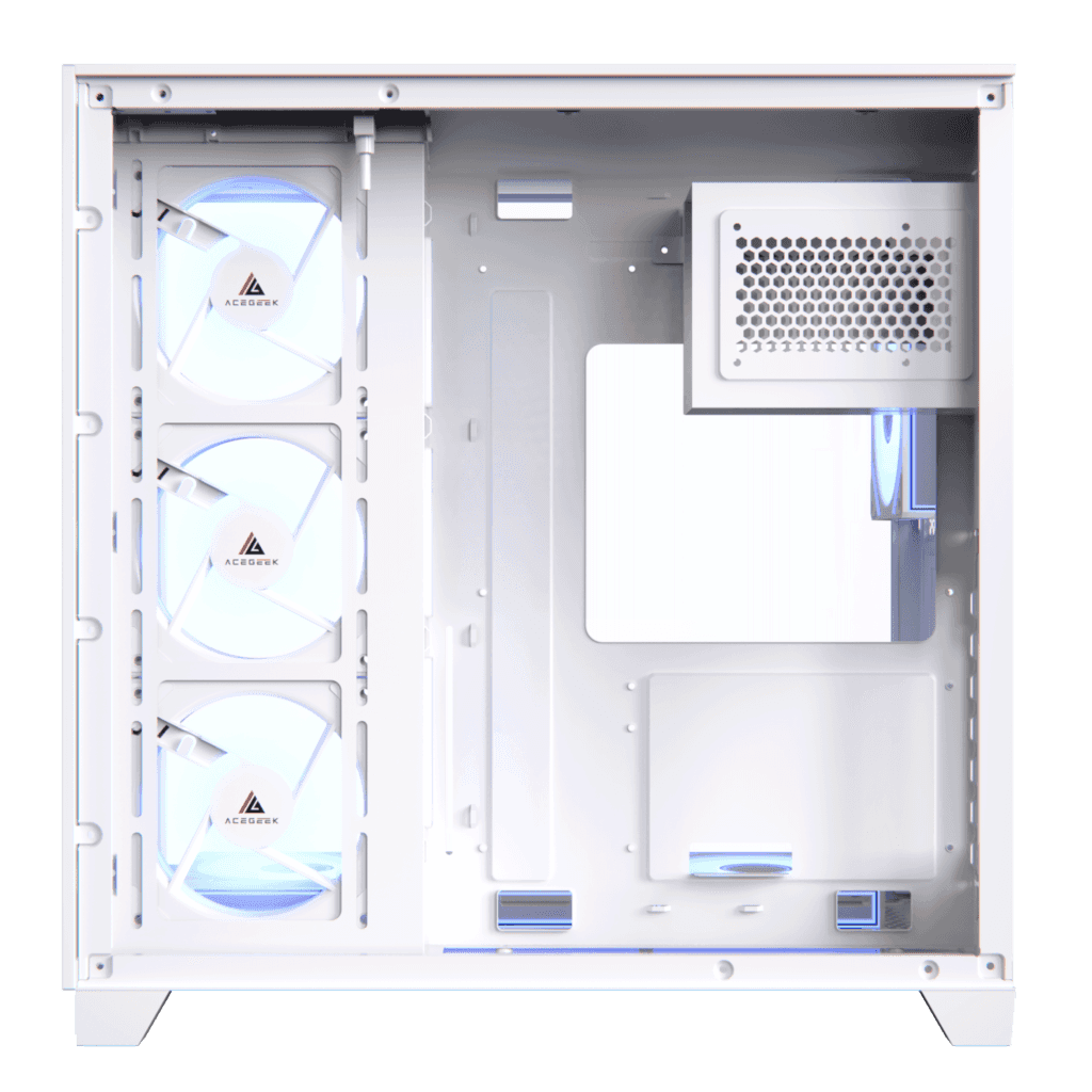ACEGEEK AceGeek Horizon Type-C Dual Chamber Panoramic Tempered Glass ATX Mid Tower Gaming Computer Case White | AG-HORIZON-WT - thumbnail 4