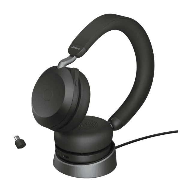 Jabra Evolve2 75 USB-C UC Wireless Headset with Charging Stand, Active Noise-Cancellation ANC, Microphone, On-ear headband, USB-A/USB-C BT Adapter, BT 5.2, Black | 27599-989-889 thumbnail 1