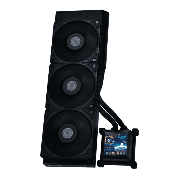 Lian Li HydroShift LCD 360S AIO Liquid Cooler, 2.88???LCD Screen, 3800RPM (Max.) Pump Speed, 5 mm H2O???Max.) Air Pressure, 73.14 CFM???Max.) Air Flow, FDB Bearing, Black | HSLCD36SB BLACK thumbnail 1