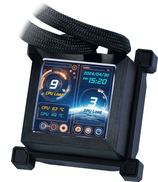 Lian Li HydroShift LCD 360S AIO Liquid Cooler, 2.88???LCD Screen, 3800RPM (Max.) Pump Speed, 5 mm H2O???Max.) Air Pressure, 73.14 CFM???Max.) Air Flow, FDB Bearing, Black | HSLCD36SB BLACK thumbnail 2