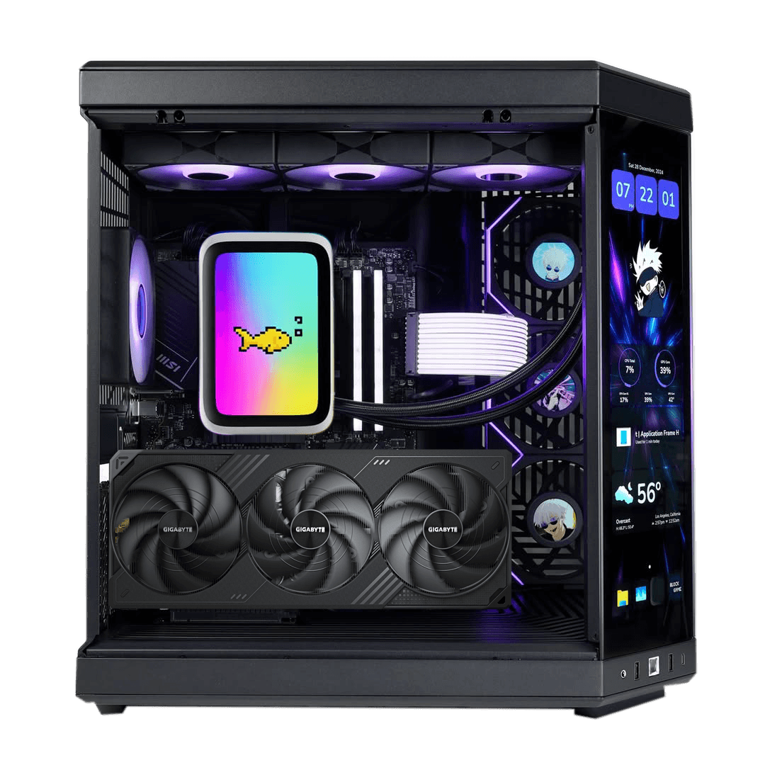AMD X Gigabyte 5090 Gaming PC, AMD RYZEN 7 9800X3D, 5090 WINDFORCE OC Edition 32GB, 96GB  (2x 48GB) 6400MTs, 2TB NVMe, 1200W,  5??? Ultraslim IPS Display Cooler thumbnail 2