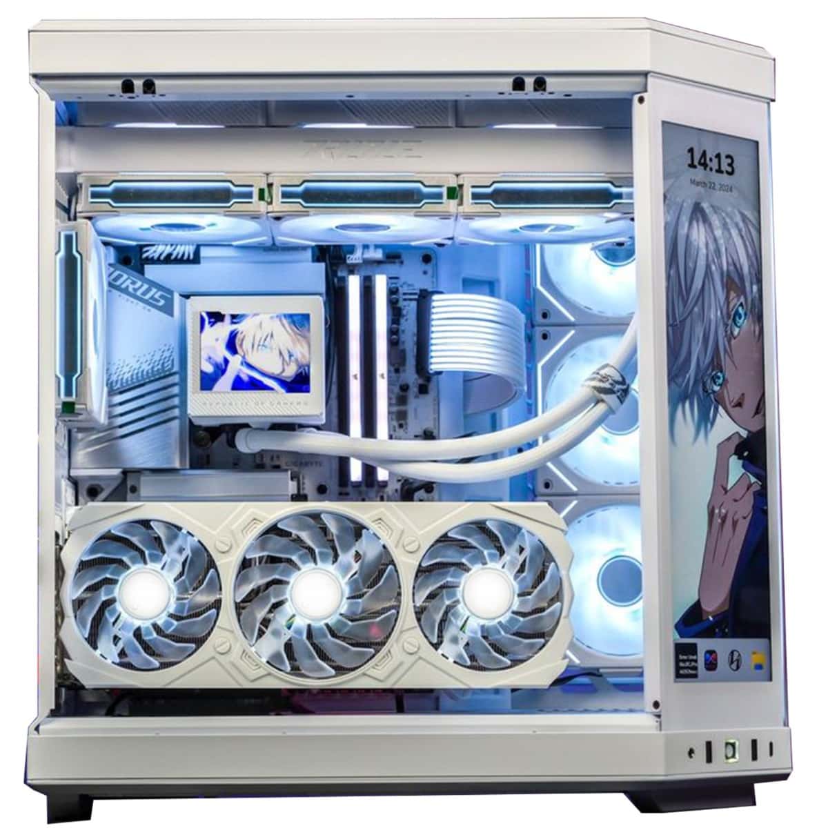Nanotech Nanotech Hyte Y70 Touch White Gaming PC: Core i9 14900KS, RTX 4090 24GB GDDR6X White OC, 64GB (2x32GB) DDR5 DRAM 6400MT/s, 4TB PCIe NVMe, AIO CPU Liquid Cooler, 1650W GF3 Gold, WiFi+BT, 1 Year Warranty - thumbnail 1