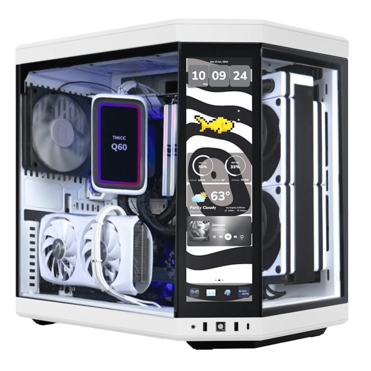 Nanotech Hyte Y60 Display Gaming PC, AMD Ryzen 9 9900X, Nvidia 4080 SUPER 16GB, 64GB (2x32GB) RAM, 2 TB 990 Pro, 240mm AIO Q60 Cooler, 1000W  - thumbnail 1
