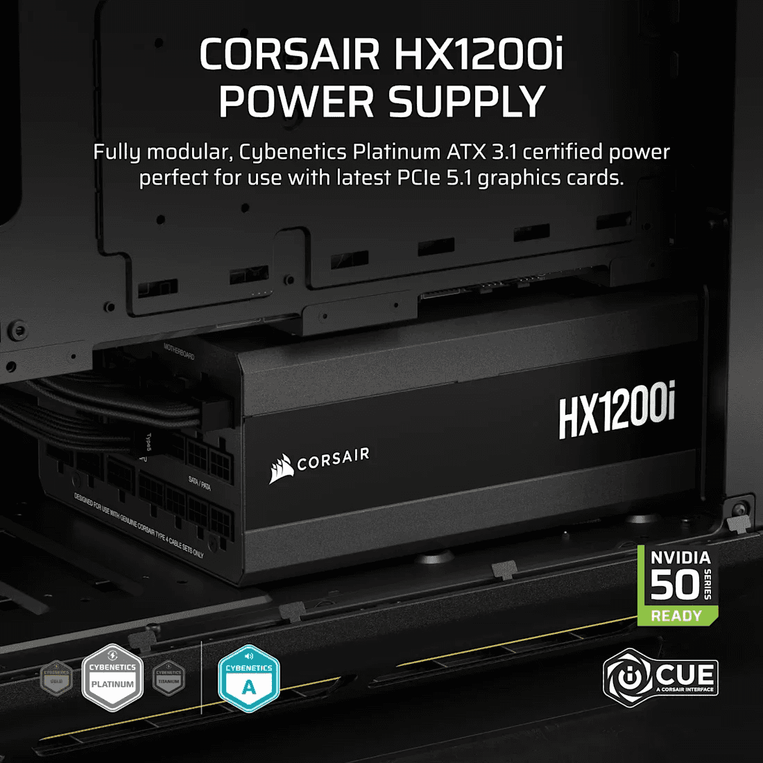 Corsair Corsair HX1200i Fully Modular Ultra-Low Noise Platinum ATX 1200 Watt PC Power Supply | CP-9020307-UK - thumbnail 3