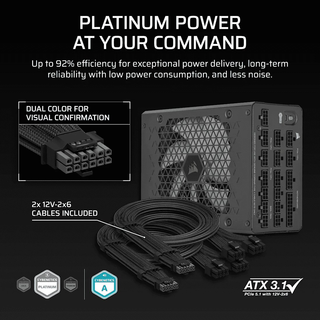 Corsair Corsair HX1200i Fully Modular Ultra-Low Noise Platinum ATX 1200 Watt PC Power Supply | CP-9020307-UK - thumbnail 5