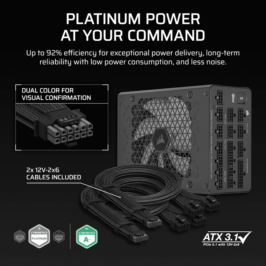 Corsair Corsair HX1500i Fully Modular Ultra-Low Noise Platinum ATX 1500 Watt PC Power Supply | CP-9020309-UK - thumbnail 3