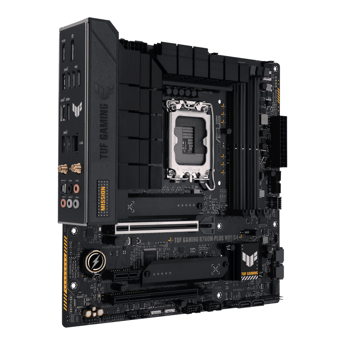 Asus ASUS TUF Gaming B760M-PLUS WIFI D4 LGA1700 mATX Motherboard, 4x DDR4 DIMM /128GB Max Memory, Wi-Fi 6 / BT 5.2 / 2.5Gb ETH, PCIe 5.0, 2 x M.2, USB 3.2 Type-C / Thunderbolt, HDMI / DP | 90MB1DG0-M0EAY0 - thumbnail 1