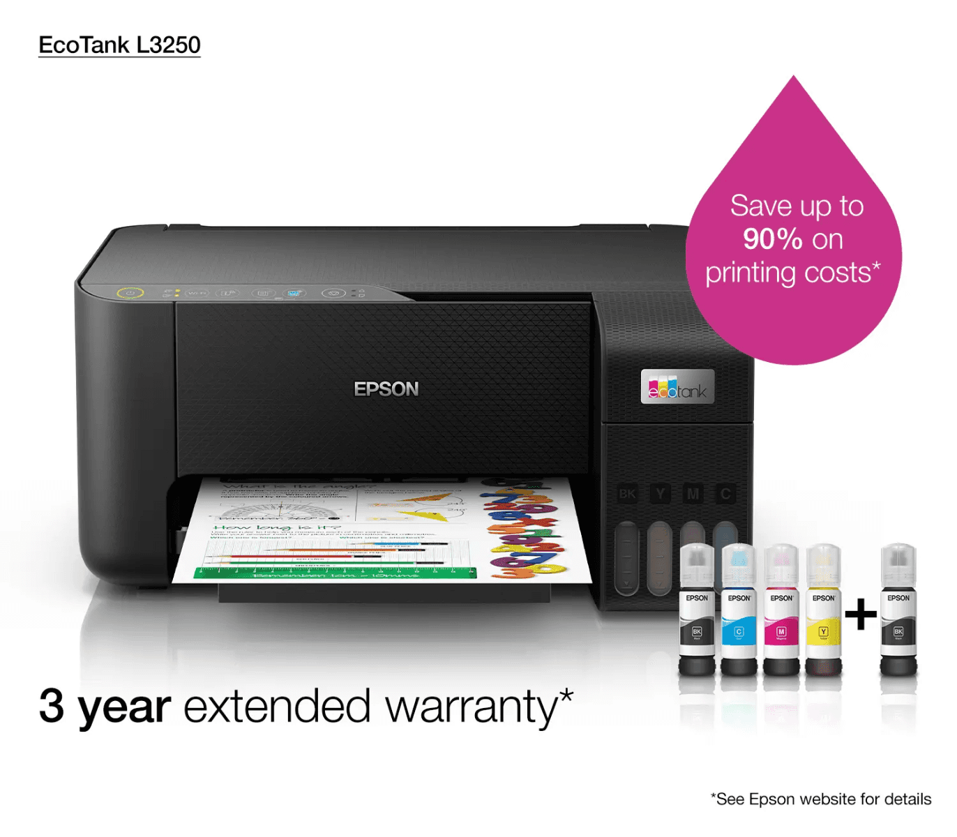 EPSON  EPSON EcoTank L3250 A4 Color 3-in-1 Printer, With Wi-fi Direct, 5760 x 1440 DPI Resolution, 33ppm Print Speed, 30 Sheets Output Tray, 100 Sheets Paper Tray, Black - thumbnail 5