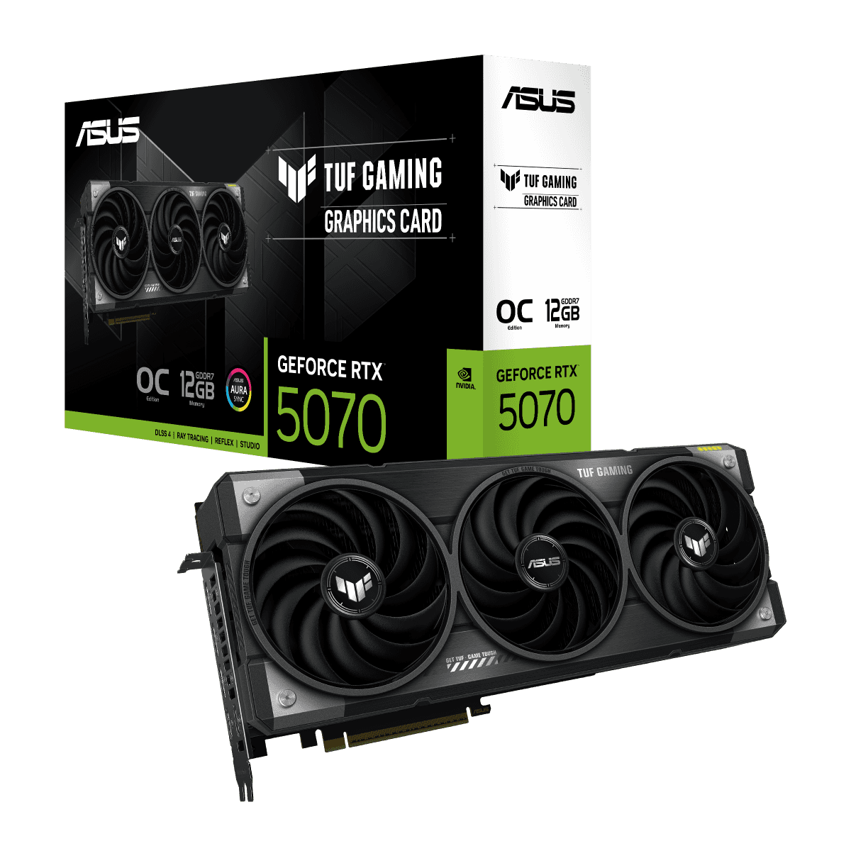 ASUS TUF Gaming GeForce RTX 5070 OC Edition Graphics Card, 12GB GDDR7 192-Bit Memory, 6144 CUDA Cores, 28 Gbps Memory Speed, PCI Express 5.0, Black | 90YV0LZ0-M0NA00 thumbnail 1