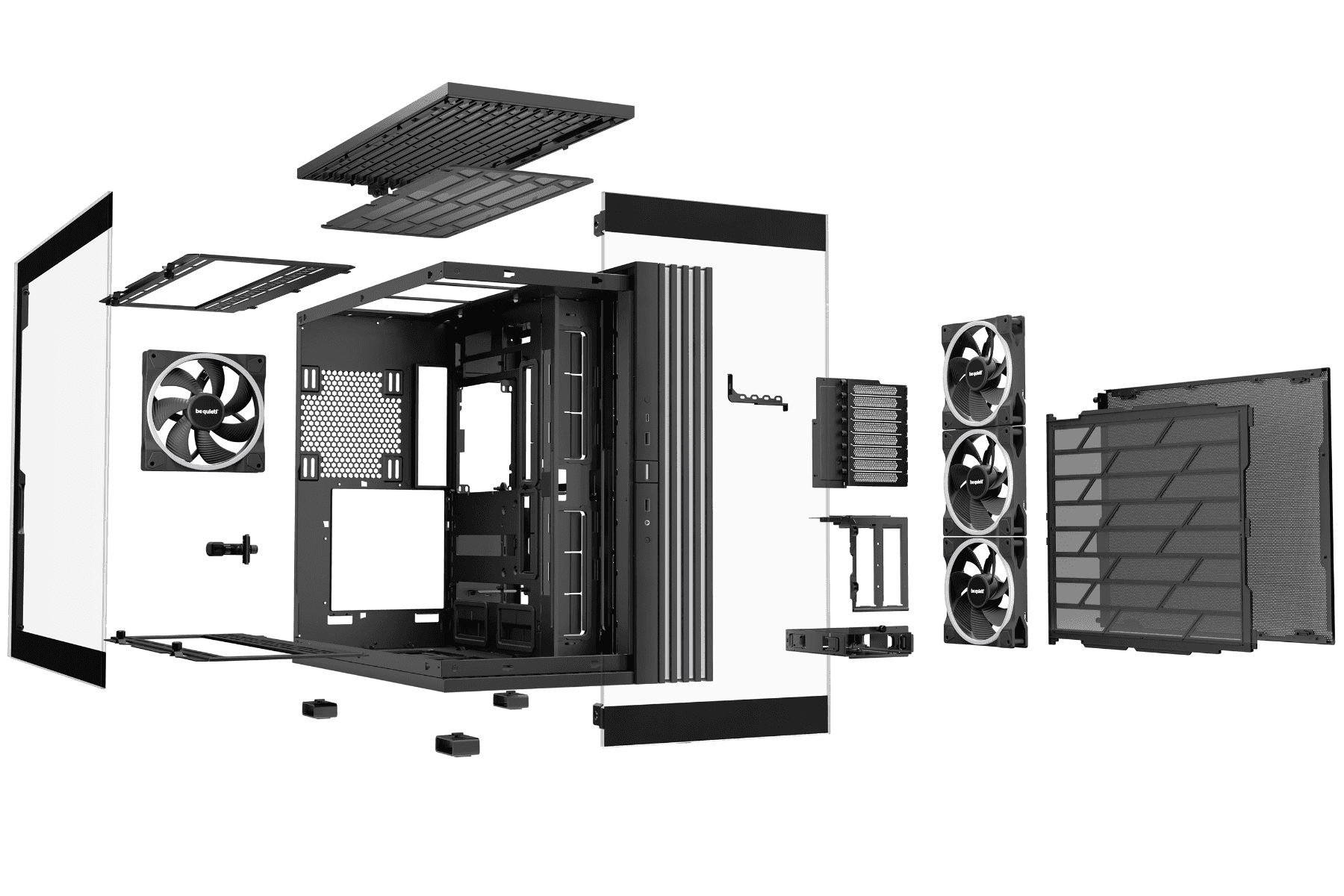 Be quiet! Be Quiet! Light Base 900 FX E-ATX Full Tower Computer Case, 4x Light Wings 140mm Pre-Installed Fan, Up to 420mm Radiator & 10x Fan Max Support, Fully Windowed Front & Side Panel, Black | BGW71 - thumbnail 6