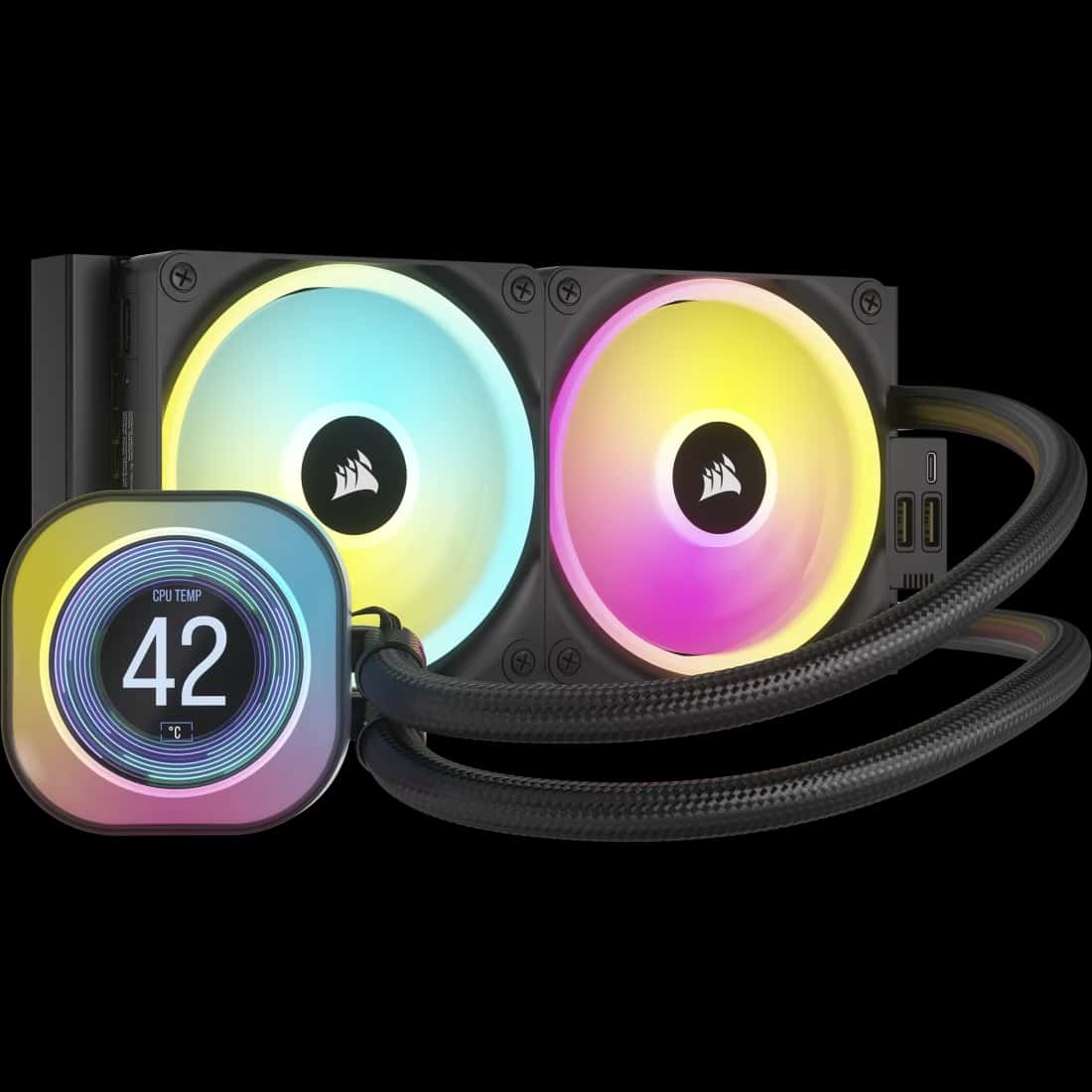 Corsair CORSAIR iCUE LINK H100i 240mm Black LCD AIO Cooler, 2.1" IPS Screen, QX120 Fans, Intel 1700/AM5 | CW-9061007-WW - thumbnail 1