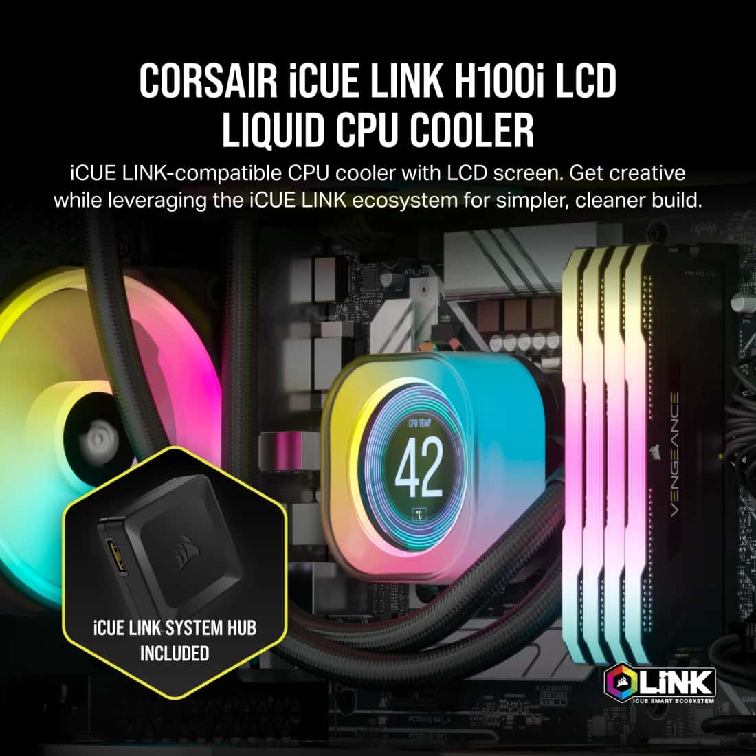 Corsair CORSAIR iCUE LINK H100i 240mm Black LCD AIO Cooler, 2.1" IPS Screen, QX120 Fans, Intel 1700/AM5 | CW-9061007-WW - thumbnail 12