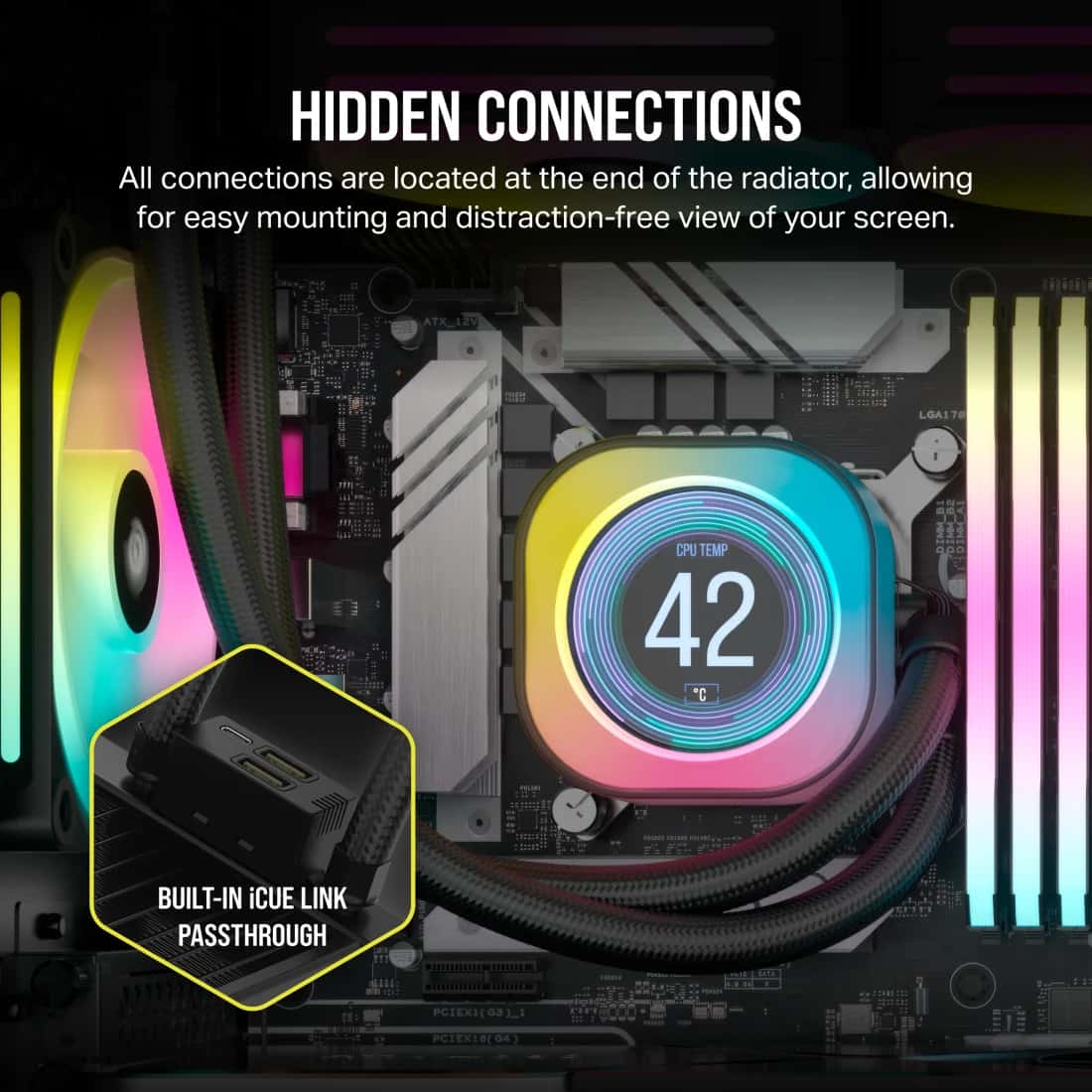 Corsair CORSAIR iCUE LINK H100i 240mm Black LCD AIO Cooler, 2.1" IPS Screen, QX120 Fans, Intel 1700/AM5 | CW-9061007-WW - thumbnail 8