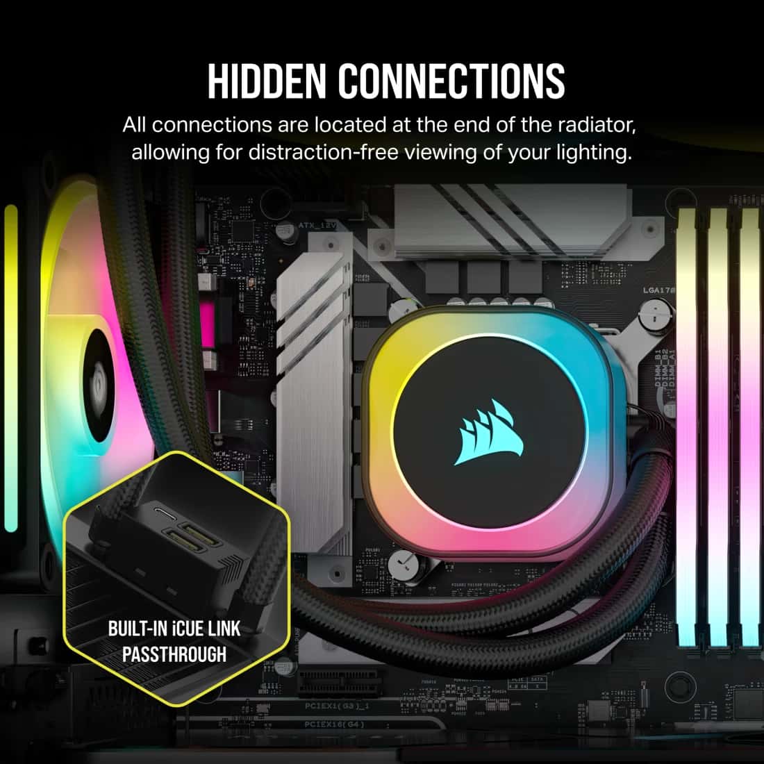 Corsair CORSAIR iCUE LINK H100i RGB AIO 240mm CPU Cooler - Black, QX120 Fans, AM5/LGA 1700/1851 | CW-9061001-WW - thumbnail 6