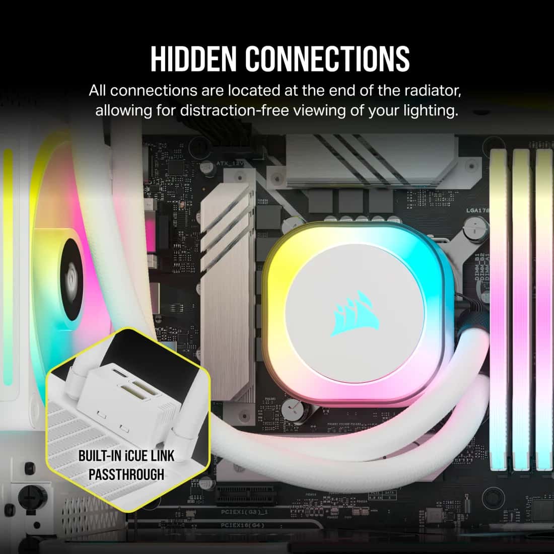 Corsair CORSAIR iCUE LINK H100i RGB AIO 240mm CPU Cooler - White, QX120 Fans, AM5/LGA 1700/1851 | CW-9061005-WW - thumbnail 9